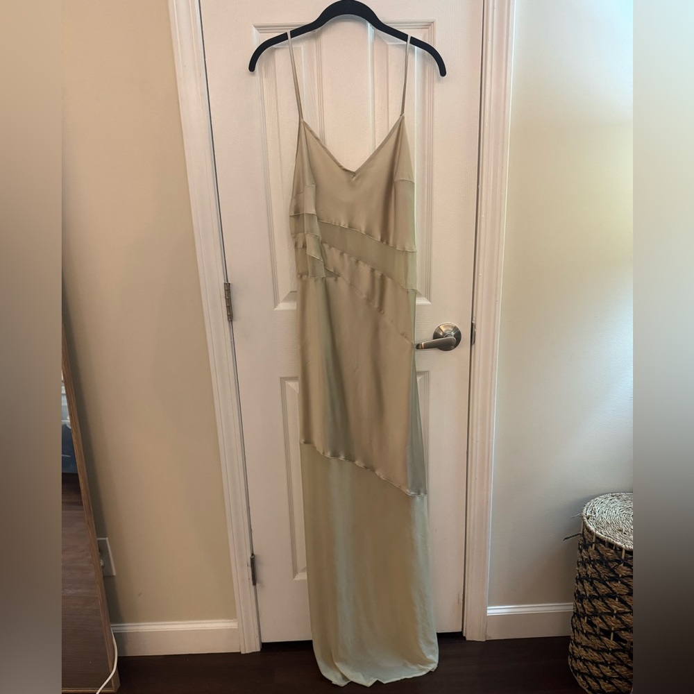 FRENCH CONNECTION Inu Satin Mesh Cutout Slip Dress Wild Wheat NWT Sz 12 - Picture 3 of 8